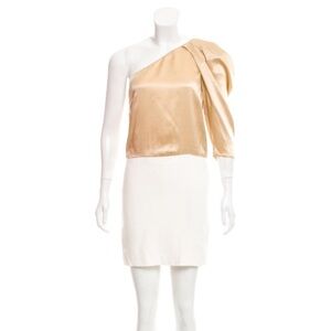 Maje gold & white one shoulder mini dress